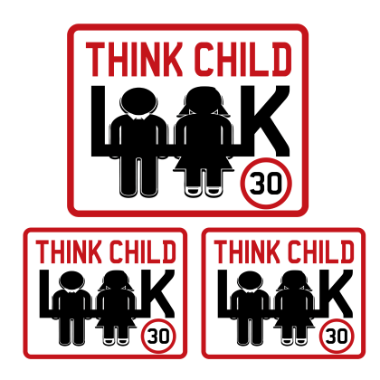 Think Child 30mph-Wheelie Bin Sticker-Warning Sticker